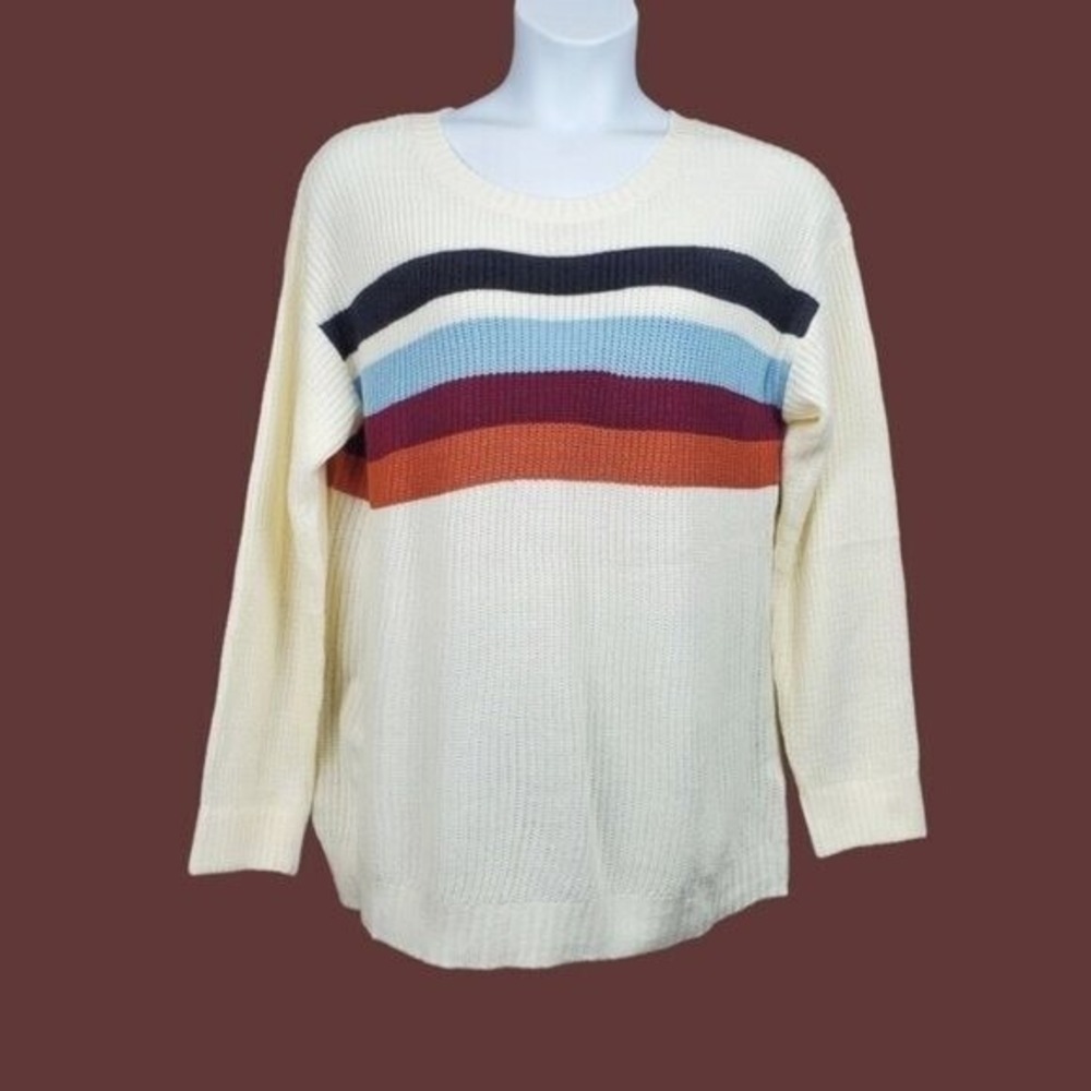 LuLaRoe Mariah Sweater Womens 2XL Cream Multi Color Striped Ribbed Knit Crewneck